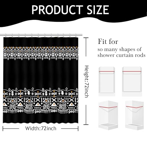 Mocsicka WC8A3-YLB-180X180-WQ0013 Black Aztec Shower Curtain Vintage Boho Shower Curtain thumb #1