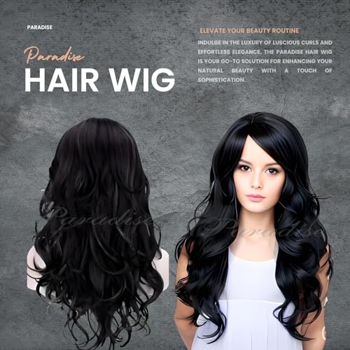 Image of ParadiseHair Wig For Women Full Head Curly Synthetic Womens Wig Long Hair Wig For Women Wigs Natural Hair FREE 2 WIG CAP +CARRY POUCH (Curly Black)
