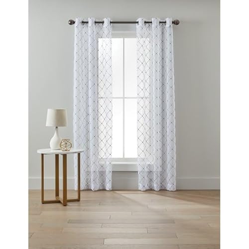 Sunclipse 784857894004 Maroon Embroidered Lattice Sheer And Twill Weave 4 Piece Window Curtain Set,37 Inchx84 Inch thumb #2