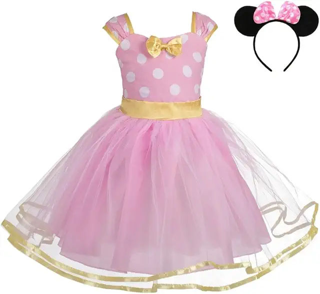 Minnie Mouse Kids Costume with Ears & Tulle Skirt - Hot Pink/Pink/Red