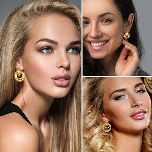 11 Pairs Trendy Gold Knot Earrings for Women Chunky Statement Long Link Drop Dangle Earrings Fashion Lightweight Hypoallergenic Jewelry Set4
