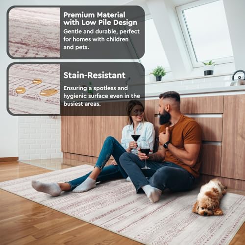 Small Area Rug-2x3 Entryway Rug Non Slip Washable Low Pile Indoor Door Mat Neutral Distressed Boho Moroccan Entrance Rugs Carpet for Bedroom Kitchen Powder Room Front Porch Bathroom, Pink