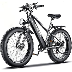 Osoeri 26″ x 4″ Fat Tire Electric Bike for Adults, 65Miles Range 48V 20Ah LG Cells Battery Ebike, 750W Brushless Motor 28MPH Shimano 7-Speed Electric Bicycle, Lockable Suspension Fork