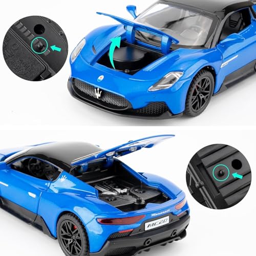 Image of 1:32 Maserati MC20 Alloy Model Car with Pull Back Function Light & Sound Diecast Toy for Kids Collectible Toy Vehicle for Car Enthusiasts Boys and Girls (Blue)