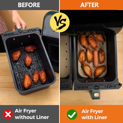 Image of Air Fryer Liners Disposable Parchment Paper Sheets: 50PCS Rectangular Perforated Baking Paper for Ninja DZ201 Foodi 6-in-1 8-qt. 2-Basket and Mini Indoor Grill (8.6x5.5 Inch)