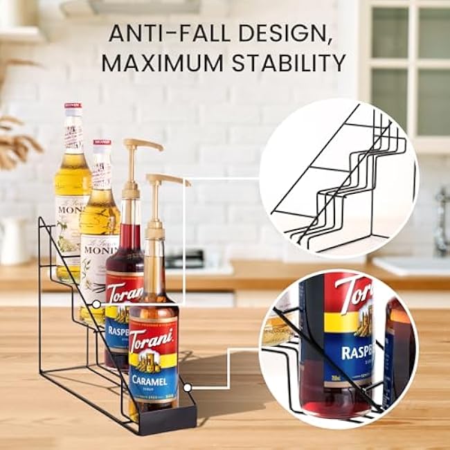 mustry Coffee Syrup Rack for Coffee Bar Accessories, Coffee Syrup Holder Fits with Torani and Monin Syrup, Coffee Bar Organizer Holds 4 Bottles, 2 Pack