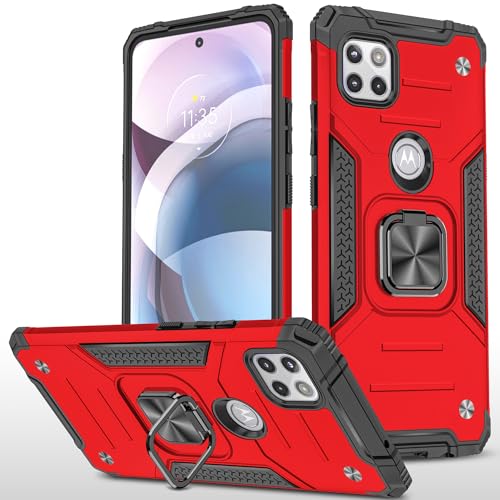 for Moto One 5G Ace Case Military Grade Built-in Kickstand Case with Stand Holster Armor Heavy Duty Shockproof Cover Protective for Motorola Moto One 5G Ace Phone Case for Men Women (Red)