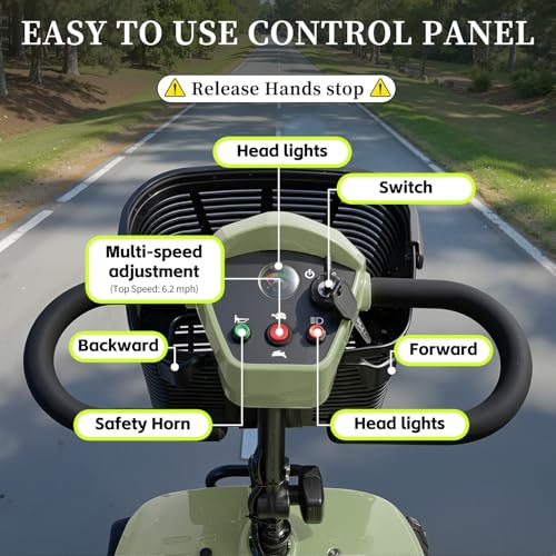Image of 4 Wheel Mobility Scooter, Electric Scooter with Seat,Lightweight Mobility Scooter with Removable Battery. 6 MPH High Speed 265 lbs Capacity, Foldable Design (Basic Model-Green)