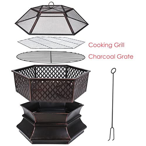 Zeshoekige vuurkorf voor in de tuin, 76 x 76 x 63 cm, met vonkbescherming, voor tuin, terras, strand, voor verwarming en… - Image 6