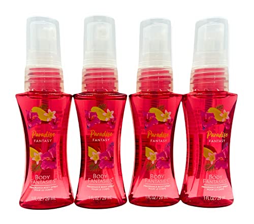 Body Fantasies Paradise Fantasy Body Spray Travel Size 1 Oz Each (Pack of 4)