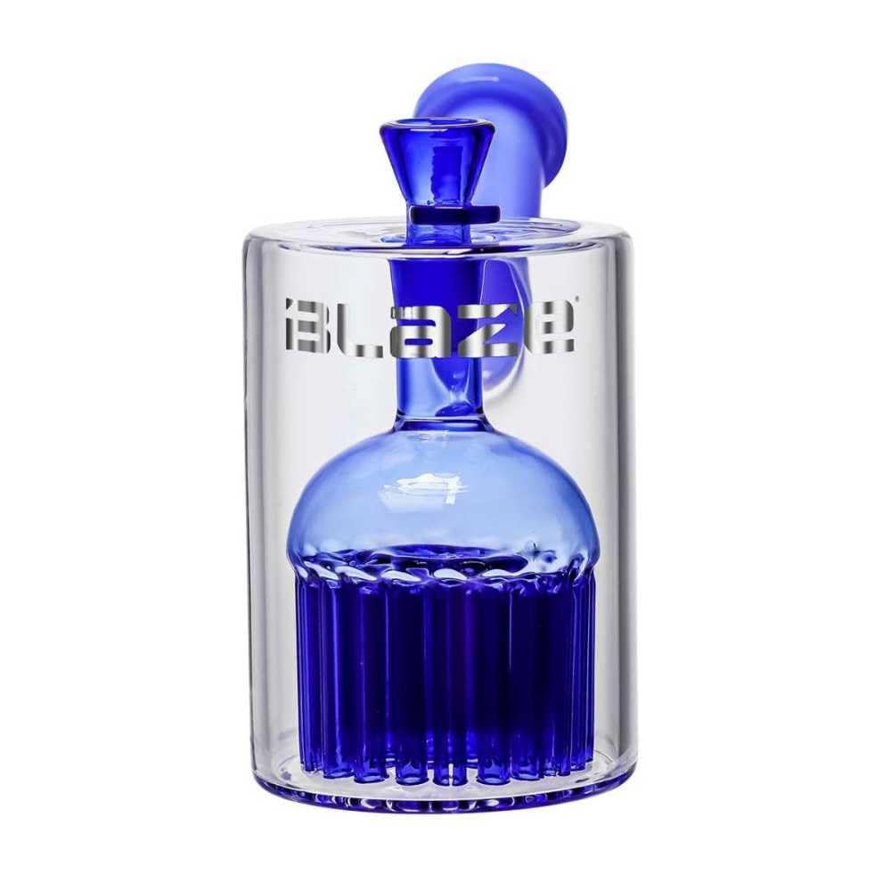 BLAZE GLASS Mini Bong 18,8mm H: 18cm Doppel-Baumperkolator 34-Arm Ø98mm klar/blau