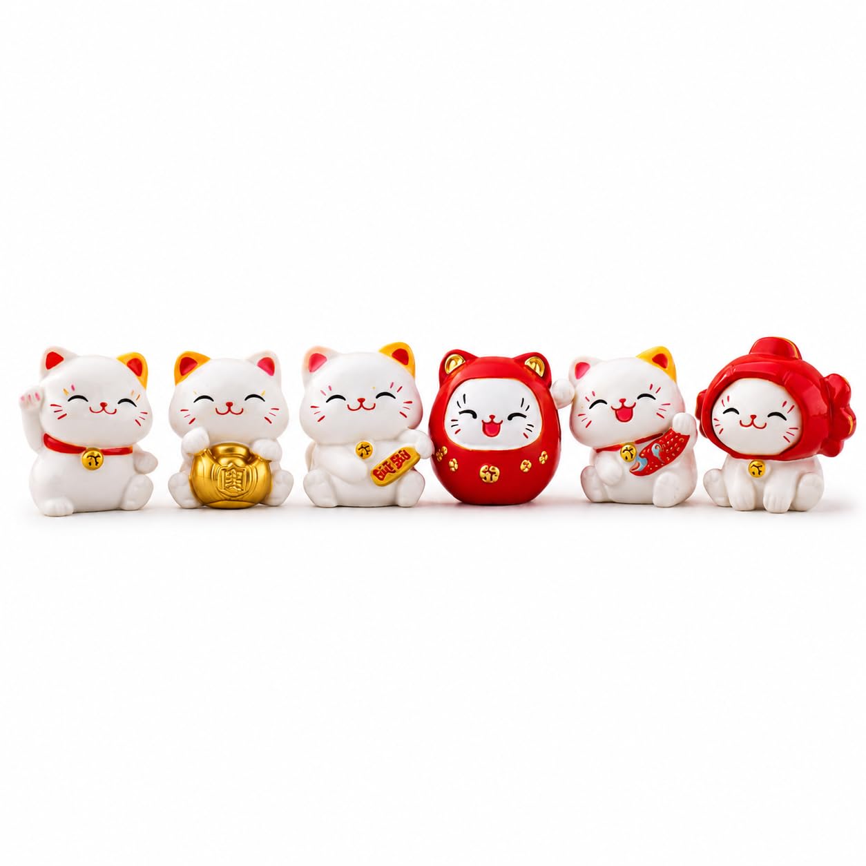 6 PCS Lucky Cat Miniature Set, Maneki Neko Fortune Cat Figurines for Car Dashboard, Office Desk & Home Decor, Feng Shui Wealth Prosperity Good Luck Collectible Gift-image-14