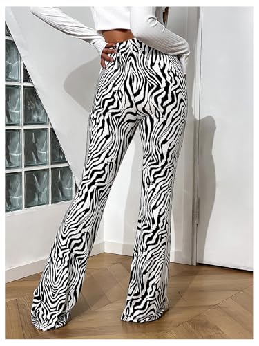 SOLY HUX Women's Zebra Striped Flare Leg Pants Elastic High Waisted Casual Long Pants Trousers2