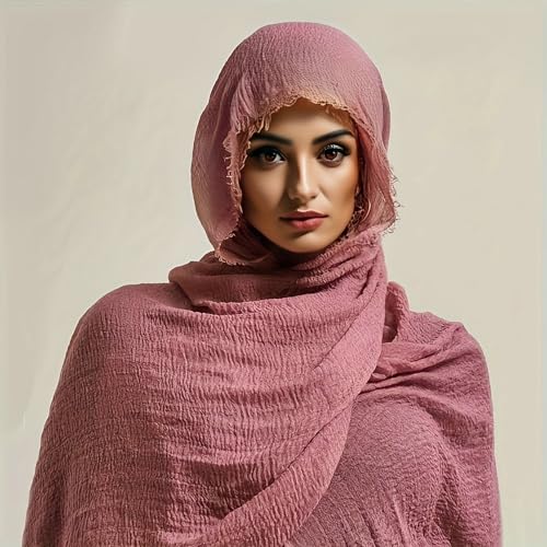 Women Summer Cotton Linen Crinkle Vintage Soft Long Scarf Linen Beach Shawl Wrap3