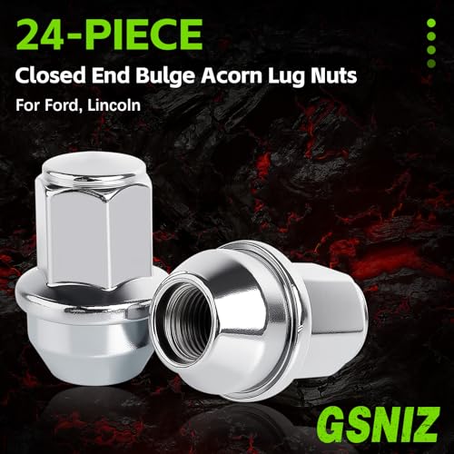 Image of 24Pcs M14x1.5 (14mm X 1.5) Closed End Bulge Acorn Style Lug Nuts, Conical 60 Degree Seat, 1.77 inch Tall 1.22 inch Wide, for F-ord F150 Expedition Transit Lincoln Navigator Bronco