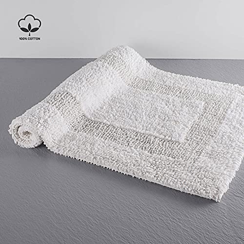 Image of SPREAD SPAIN Cotton Luxury Reversible Bathmat Super Absorbent Bathrug (40 x 60 CM White)
