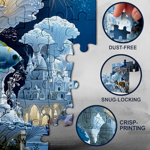 Puzzle Fantasy Ocean para Adultos 1000 Piezas Castillo de Hongos Naturaleza, Peces Mágicos, Medusas, Rompecabezas de Arte Difícil y Desafiante miniatura 4