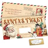 Happirra 5 Pcs Gutschein Weihnachten Santa’s Ticket, Gutscheine zum Selber Ausfüllen mit Rubbelsticker Umschlag, Weihnachtsgeschenke Überraschung Rubbellose Selber Machen - Beschreibbare Rubbelkarte