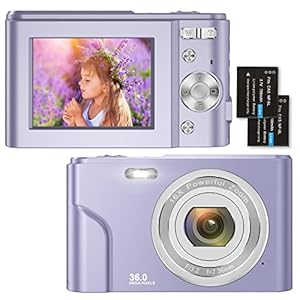 Digitalkamera 1080P HD Kompaktkamera 36 Megapixel Mini-Videokamera 2,4″ LCD Digitalkamera Wiederaufladbare Fotokamera mit 16X Digitalzoom für Studenten/Erwachsene/Kinder/Anfänger (Bläulich Lila)