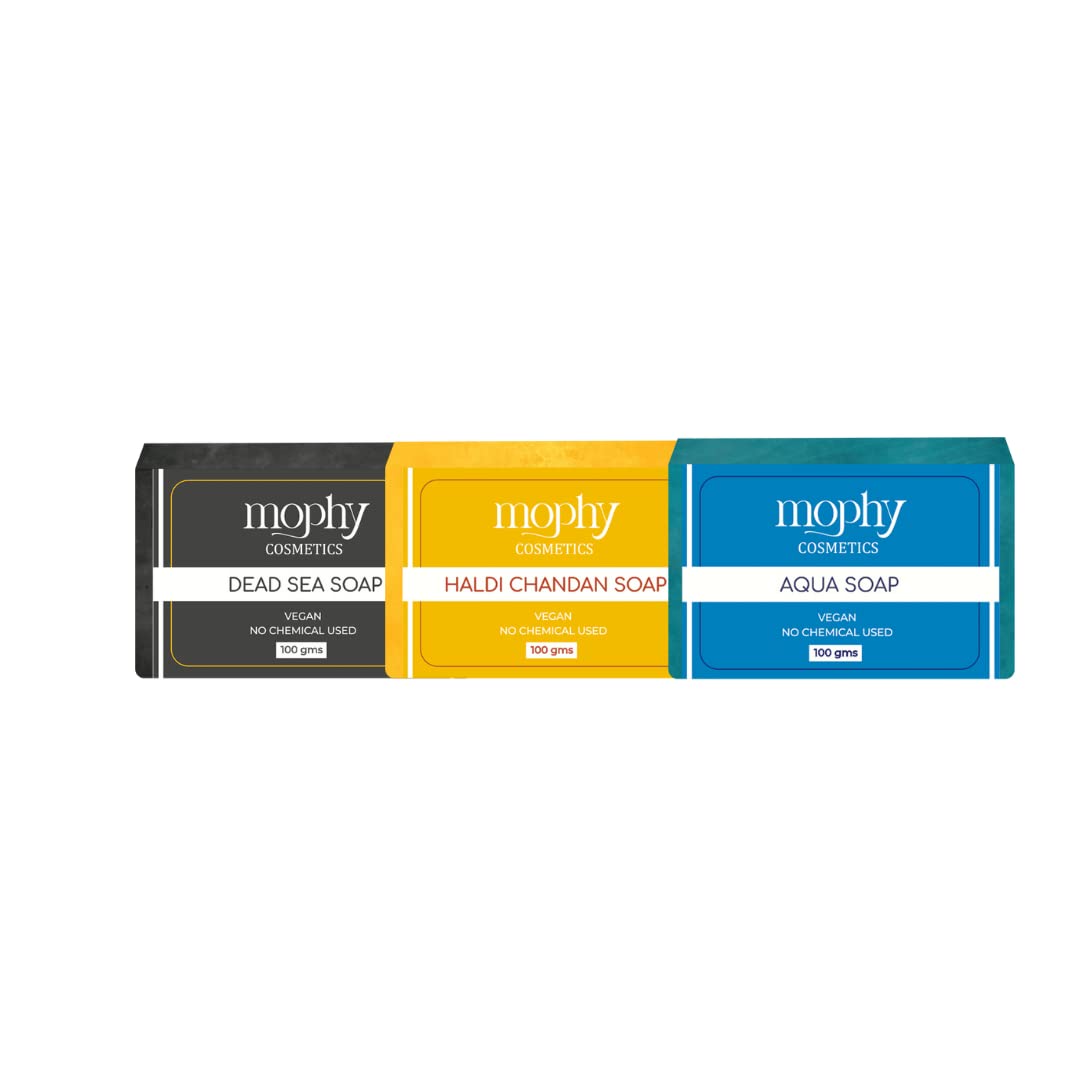 MOPHY Dead Sea Soap | Aqua Soap | Haldi Chandan Soap | All Skin Skin Types Made with 100% Natural Extracts (Pack of 3)