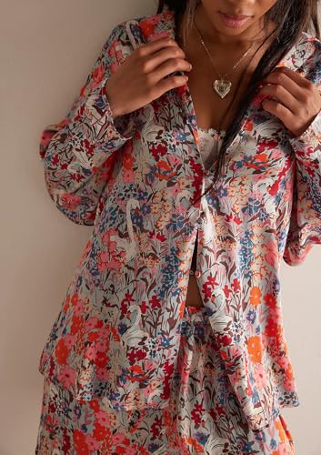 Image of LILTWIST Silk Satin Pajamas Set for Women 2 Piece Floral Pjs Wide Leg Lounge Pants Set Long Sleeve Button down Pj Shirts Set
