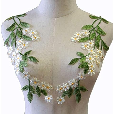 LITTLE PANDADA Green Lace Forest Leaves Sew on Applique Trims Embroidery Vine Patches for Costume Clothing DIY Craft Projects 1 Pair Cover