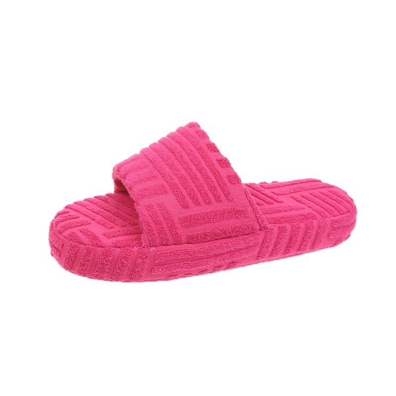 JTUUE House Slippers for Women Furry Open Toe Comfy Slip On Women's Indoor Outdoor Slippers Non-Slip Flat Slide Sandals