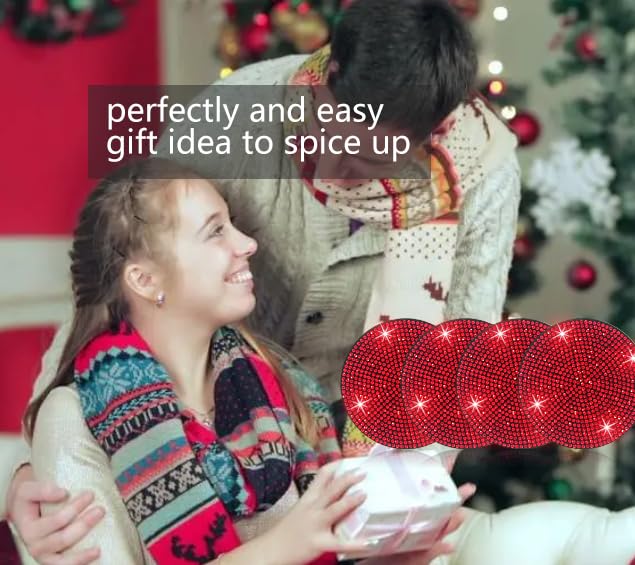 NBTEPEM 4pcs Bling Car Cup Holder Coaster, 2.75 inch Anti-Slip Shockproof Universal Fashion Car Coasters Insert Bling Crystal Rhinestone Automotive Interior Accessories for Women (4 pcs, Red)