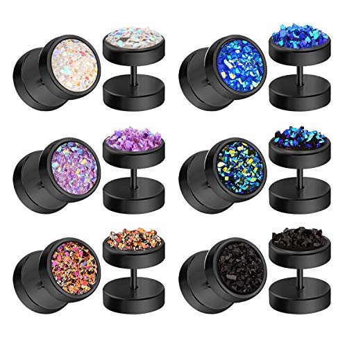 JFORYOU Fake Plug Ohrstecker Diamant Optik Herren Ohrringe Set Schwarz aus Edelstahl Fake Ohrläppchen Plug Ohrstecker Cover