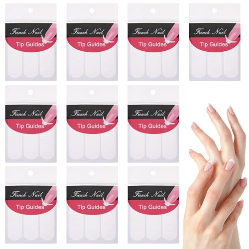 Prasacco 5 Blatt 540 Stück French Nails Schablone, Weiß French-Nagelaufkleber Nagel Schablonen Nagel Aufkleber Selbstklebende Nagelaufkleber Kunst Dekorationen für Maniküre Dekoration DIY Werkzeuge