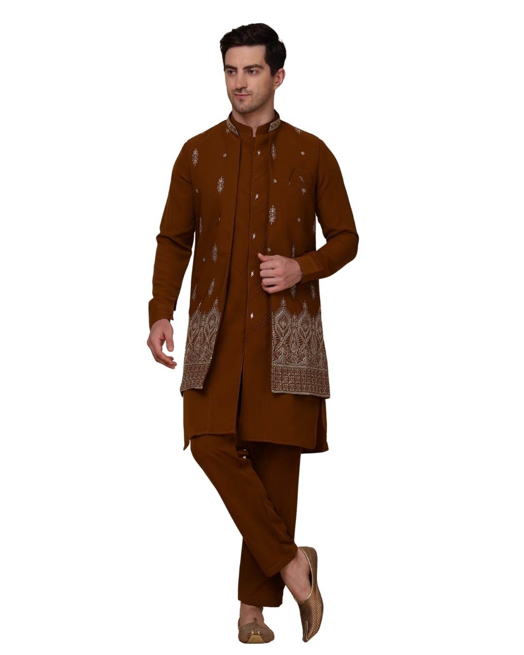 pro-ethic style developer Indo Western Dress For Men, Kurta Set With Long Coat, Wedding Party, Engagement Dress, Cotton Lachka, Emboridery, Pack of 1-picture-4