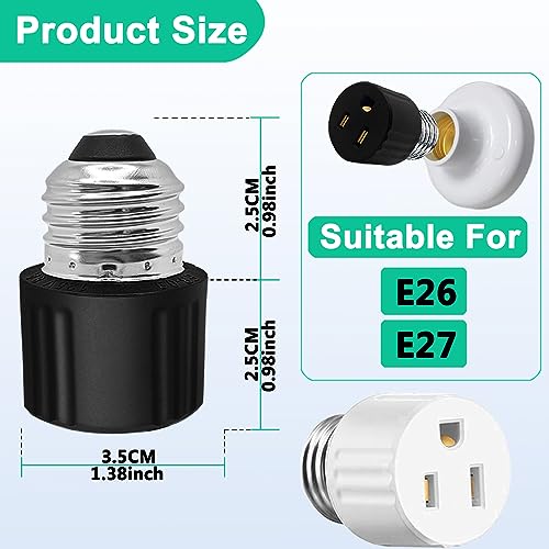 light socket to plug adapter convert light bulb socket to outlet adapter23 prong e26 base screw in outlet socket for camera garage porch3 pack 2 black 1 white