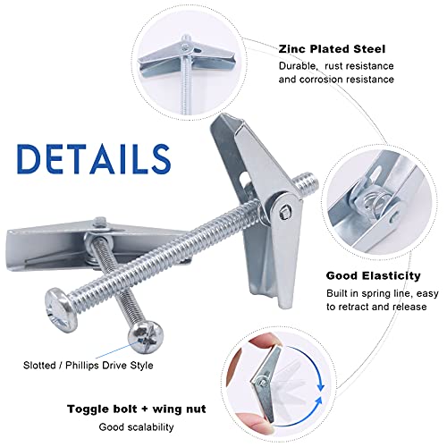 Glarks 76Pcs Toggle Bolt and Hollow Wall Drive Anchors Kit - Image 3