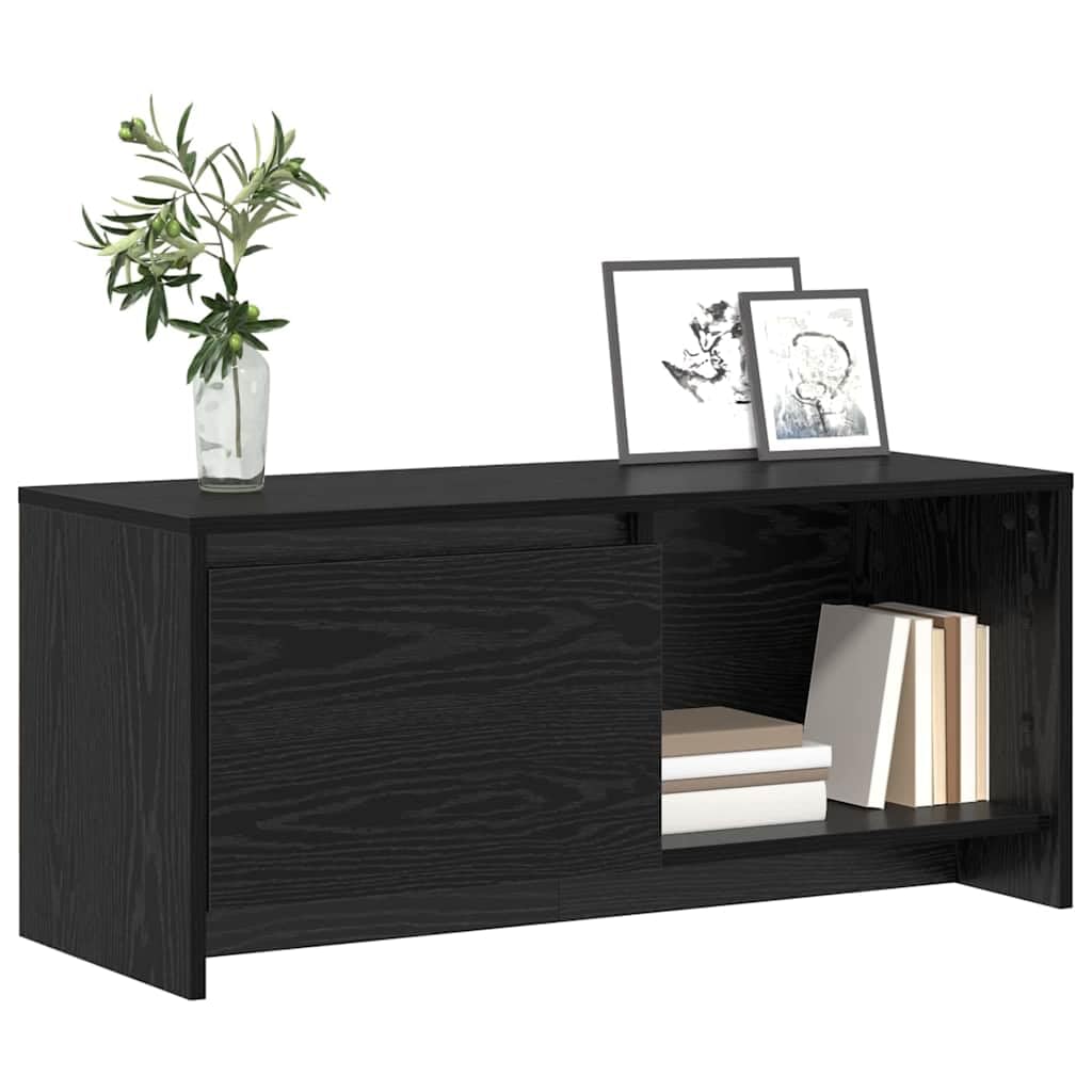 Zestaw szafek pod telewizor montowana na ścianie, kolor czarny, imitacja dębu, 90 x 35 x 40 cm, nowoczesny regał na media z 2 drzwiami, oszczędność miejsca, do salonu, trwały materiał