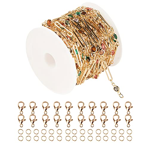 Youbeiyee 16.4 Feet Gold Plated Chains For Jewelry Making, Multicolor Rhinestone Paperclip Chain Links Bracelets Necklace Anklet Chain Bulk With Jump Rings Lobster Clasps #TOP4