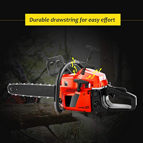 OppsDecor XP2300 58cc Gas Powered Chainsaw, 20 Inch 2 Stroke Handed Petrol Gasoline Chain Saw for Cutting Wood with Tool Kit,Garden Farm Home Use (US Stock) (Orange Cadmium)