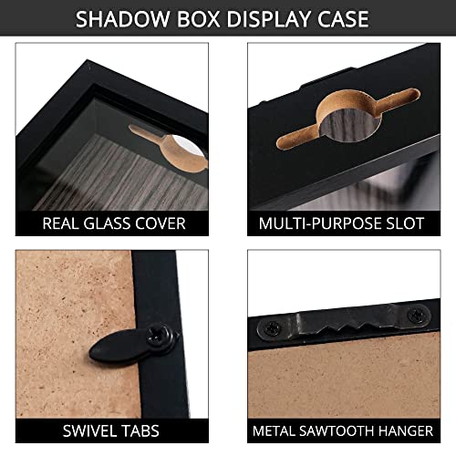 Image of GraduationMall 8x10 Top Loading Shadow Box Frame with HD Glass,Wood Display Case with Slot,1.25 inches Interior Depth,Ideal for Wine Bottle Caps,Tickets,Shells,Stamps and More,Black