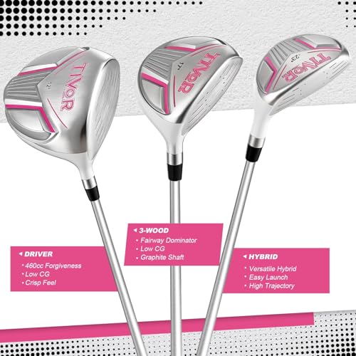 Image of Golf Clubs Set Complete 14-Piece with Driver Fairway Hybrid Irons Putter Stand Bag & 3 Headcovers for Men Women Right Left Handed - Beginner Golf Sets Pink Black
