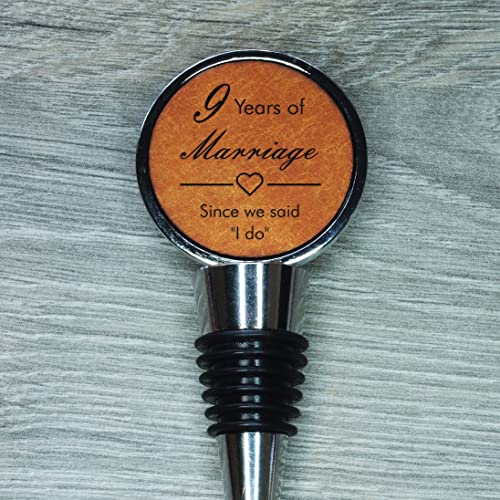 Product Image of the 9th Anniversary Engraved Leather Bottle Stopper, 9 Years Married (Since We Said I Do)