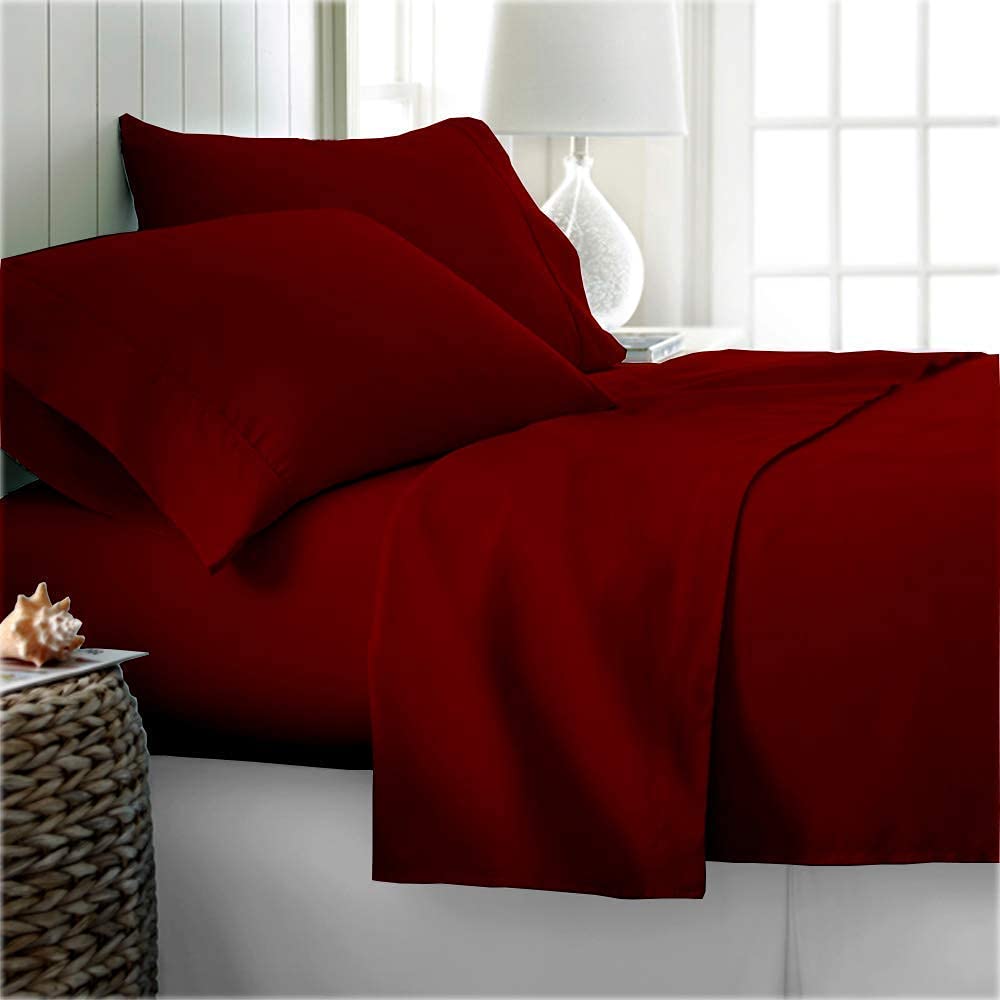 lecoo800 Thread Count True Egyptian Extra Long Staple Cotton Sheet Set, 4 Pc Set, Sateen Weave, Hotel Collection Soft Luxury Bedding, Fits Upto 15" Deep Pocket (Burgundy Solid, Twin-XL Size)