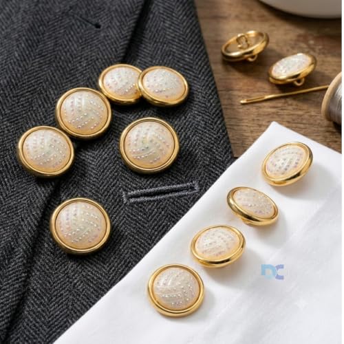 Image of Pack of 12 Cream White Color with Golden Edges Buttons Diameter 18 mm,(28L) for Sherwanis, Waist Coat for Men and Art and Craft Round Buttons