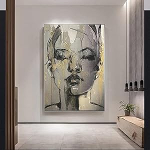 Moderne canvas schilderijen vrouwen zwart gezicht bedekt met gouden posters en prints muurkunst foto voor woonkamer muurdecoratie 80 x 100 cm (31x43in) frameloos