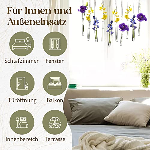 12 reageerbuizen voor het ophangen van bloemen, reageerbuisjes met gat om op te hangen, raamdecoratie, hangend, bruiloftsdecoratie, tulpenvaas, glas, bloemenvazen, hangvaas glas (15 cm) - Afbeelding 7