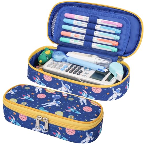 Image of Cute Kids Pencil Case - Boys Pen Pouch Large School Organizer | Pen Bag & Smooth Zipper, Multi-Slot Storage, Mesh Pocket, 900D Water Resistent, Giftable School Supplies, Space Astronauts