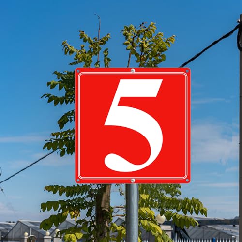 Image of Premium Aluminum Number Signs 5, Metal 12 inch X 12 inch Red Numbered Signs Outdoor for Parking Lots, Floor, Dock, Court, Aisle, Field, High Visibility, No Fade, Weather-resistant