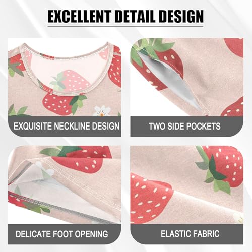 ALAZA Strawberry Flower Floral Pajamas Short Sleeve 2 Piece Sleepwear Top and Bottom Pajama Set Unisex4