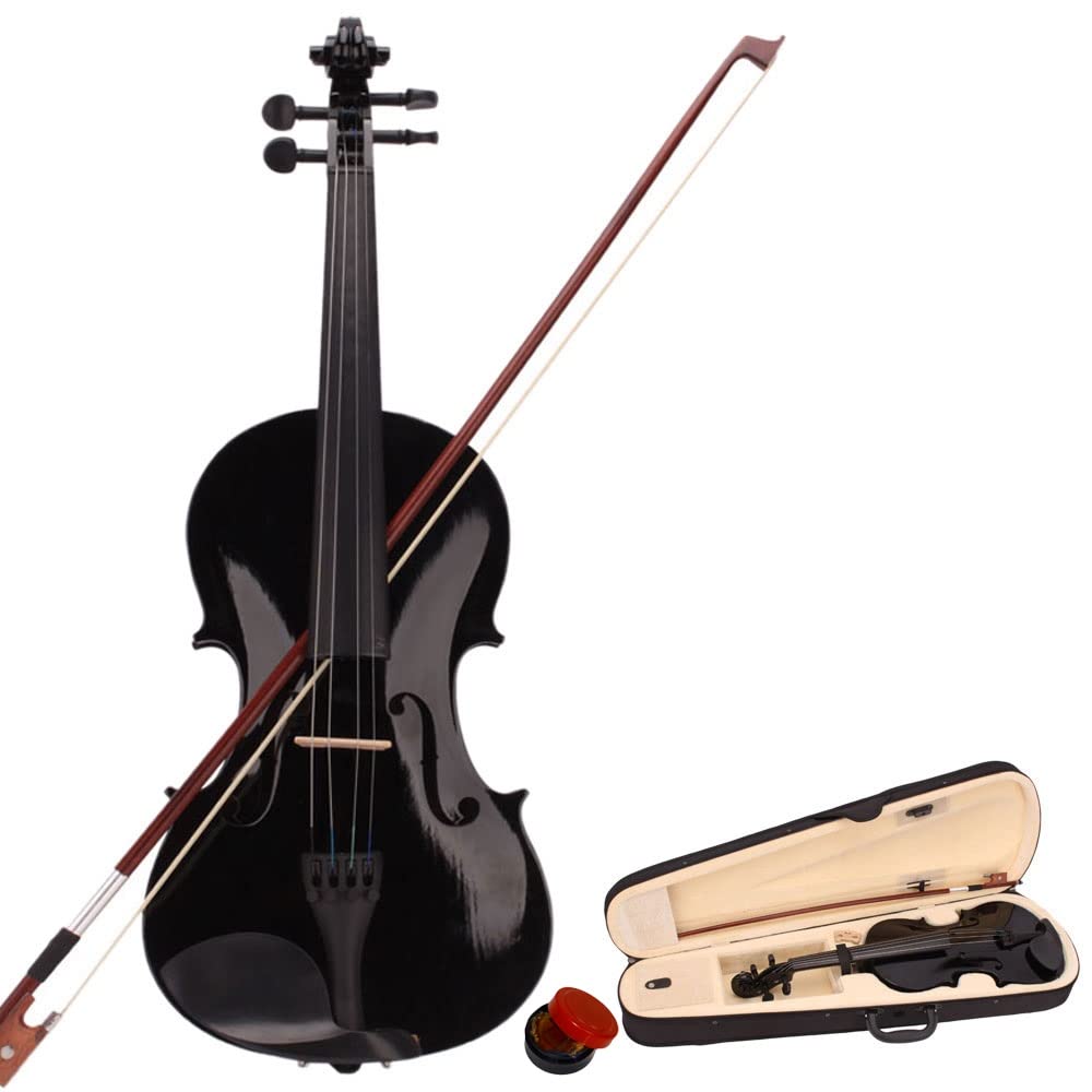 Violon 4/4 Acoustique Violon pour Enfants, Adultes, étudiants Kit de Violons Débutants avec archet de violon, étui rigide, épaulière, colophane, 4 cordes (Noir)