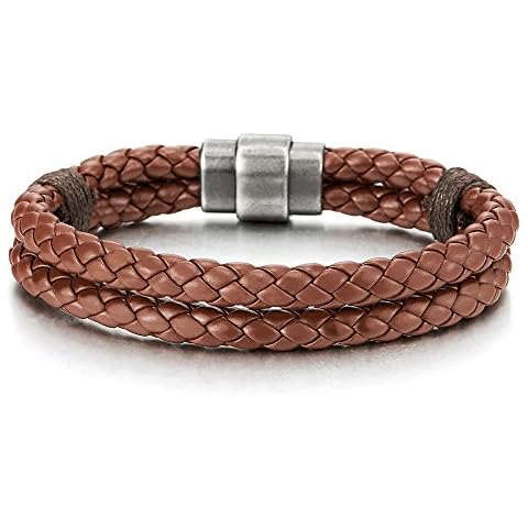 COOLSTEELANDBEYOND Brown Leather Bangle Bracelet Cover