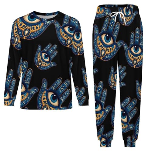 Evil Eye Hamsa-greek Men’s Pajama Set Long Sleeve Top And Pants Loungewear Sleepwear Pjs Nightwear3