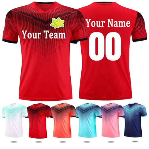 Personalised Football Shirt Girl Boy with Name Number Team Logo Customized Football Kit for Kids Red